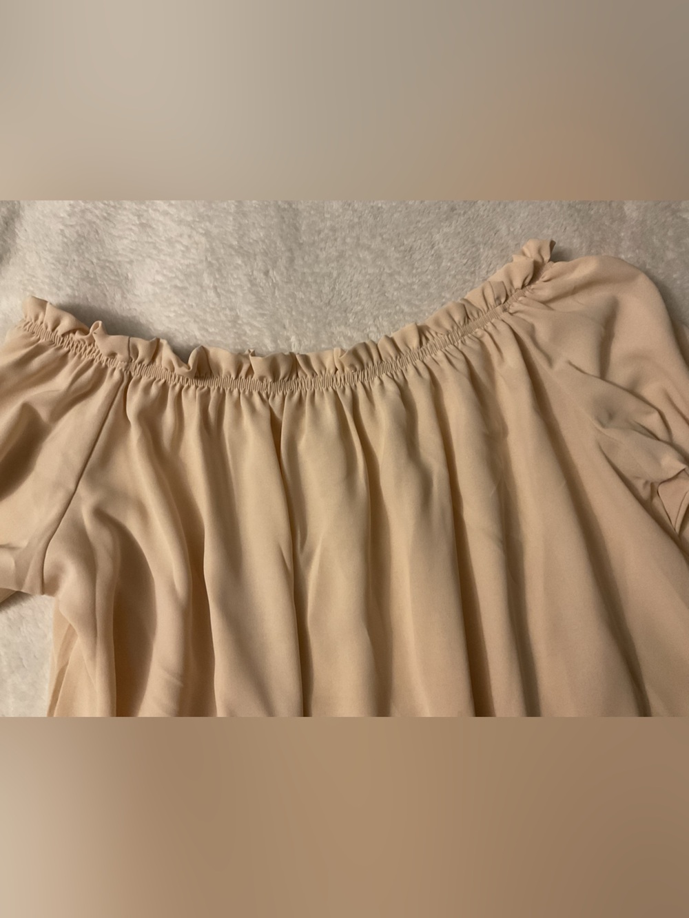 Light Cream Off-Shoulder Blouse with Elasticized Neckline